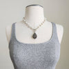 ECRU PEARLS (10MM) NECKLACE WITH MARCASITE PENDANT-18"