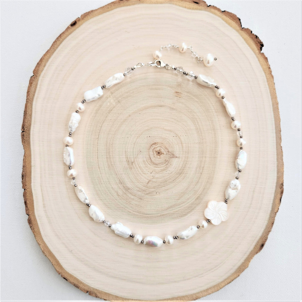 WHITE BAROQUE PEARL MIX NECKLACE-16"