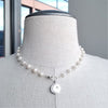 WHITE PEARL (7x6MM) NECKLACE WITH MOON & STAR PENDANT-16"