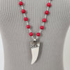 RED CORAL NECKLACE WITH BONE CLAW PENDANT-33IN
