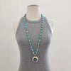 TURQUOISE (10MM) NECKLACE WITH CRESCENT MOON PENDANT-34"