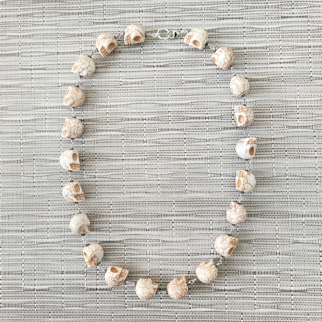 NATURAL COLORED SKULL BEAD NECKLACE-24"