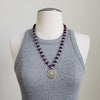 PURPLE TIGERS EYE NECKLACE WITH LOTUS PENDANT-24"