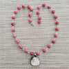 STRAWBERRY JADE NECKLACE WITH MOTHER OF PEARL ROSE PENDANT-25"