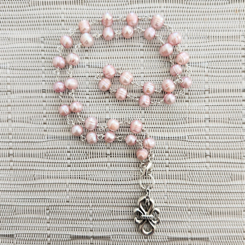 ROSE PEARL (6MM) NECKLACE WITH INFINITY PENDANT-20"