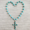 TURQUOISE (12MM) NECKLACE WITH TURQUOISE CROSS PENDANT