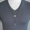 BLACK ONYX (6MM) DROP NECKLACE WITH CROSS PENDANT-27"