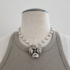 ECRU PEARLS (10MM) NECKLACE WITH CAMELLIA PENDANT-17"