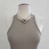 ECRU PEARLS (10MM) NECKLACE WITH CAMELLIA PENDANT-17"